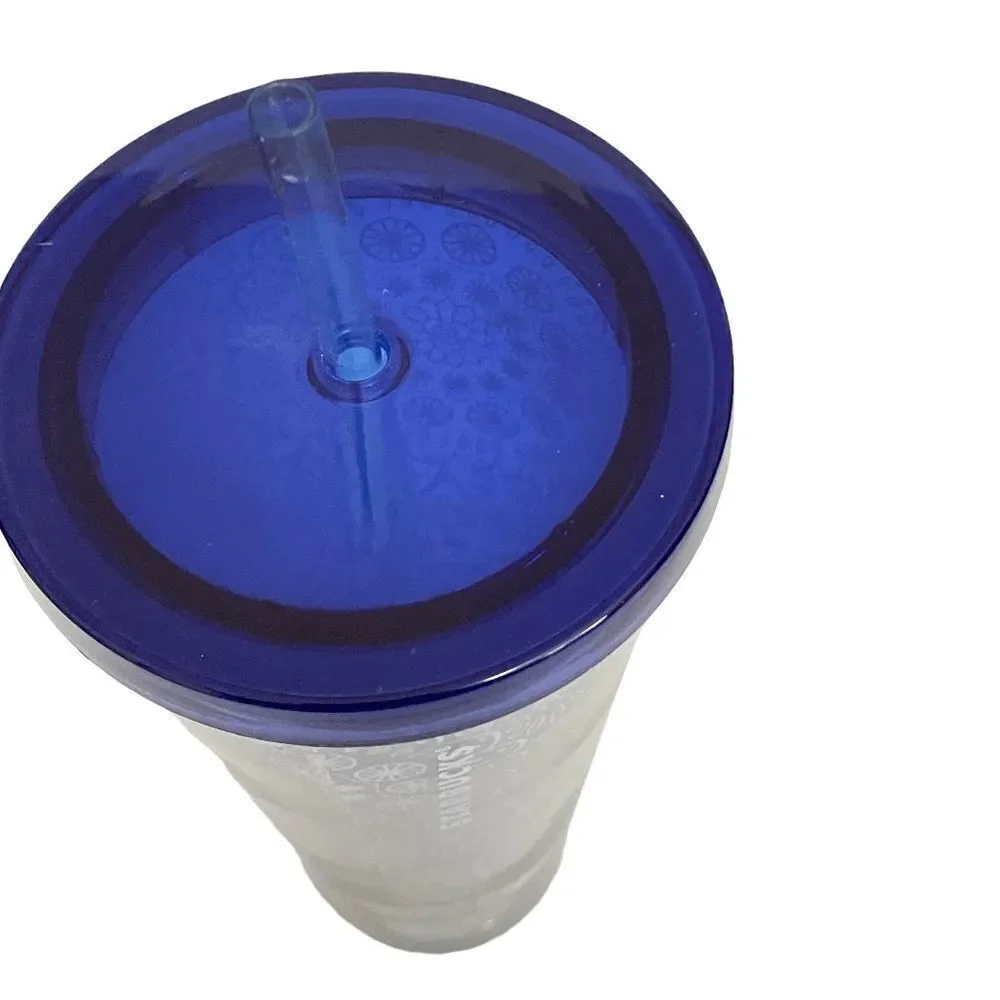 Starbucks 2019‎ Blue & White Floral Succulent Paisley Cold Cup Venti Tumbler